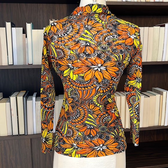 Vintage Alice Stuart Mesh 70s Floral Print Blouse - Picture 5 of 9